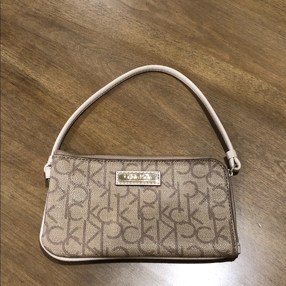 Calvin Klein Taupe Monogram Wristlet